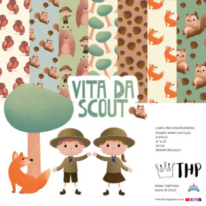 carta per Scrapbooking vita da scout boy girl bambino e bambina orso foresta bosco volpe